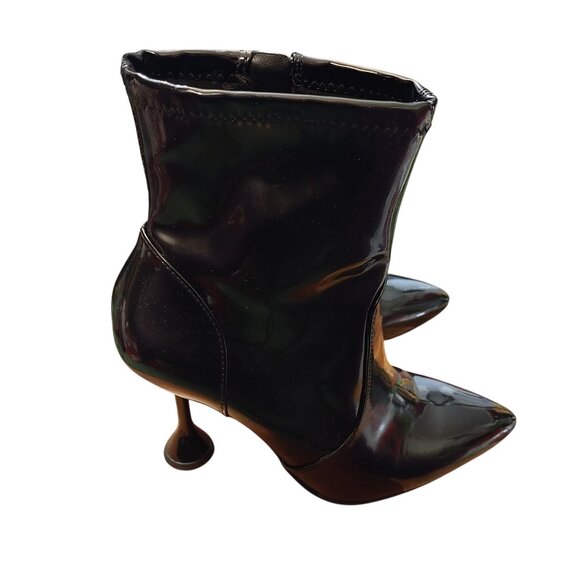 Black Patent Leather Ankle Boots With Hourglass Heels 8.5M By INC International - Picture 2 of 12